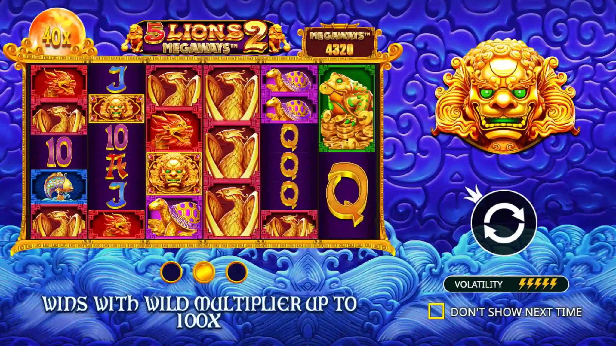 5 Lions Megaways 2 gameplay — Wild multiplier active and Level Up Coin collecting