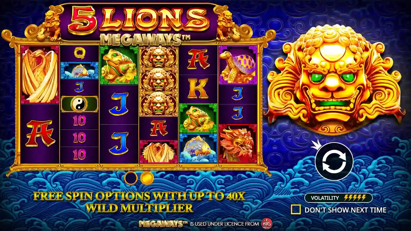 5 Lions Megaways gameplay — cascade win with Wild multiplier