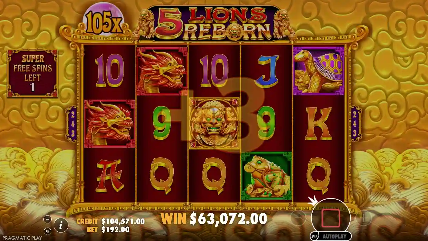 Wild multiplier in 5 Lions Reborn — progression on Wild wins