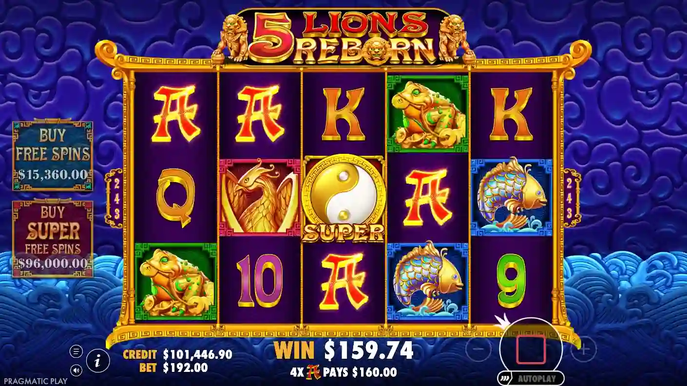 Super Free Spins in 5 Lions Reborn — growing multiplier that never resets